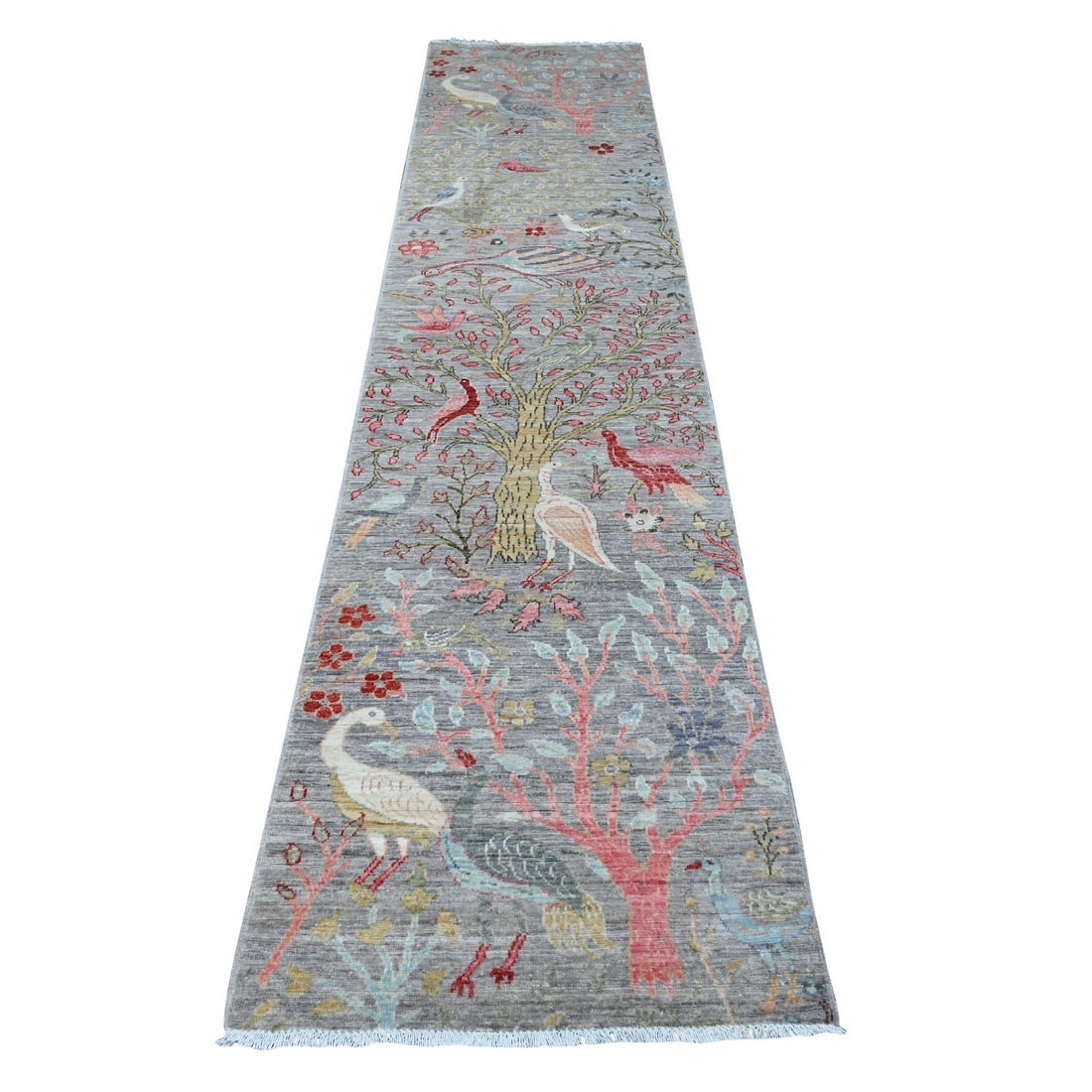 Serious Gray Birds of Paradise Peshawar Wool Hand Knotted Oriental Rug: Title: Serious Gray Birds of Paradise Peshawar Wool Hand Knotted Oriental RugDescription: This is a truly genuine one-of-a-kind. It has been Knotted for months and months in the centuries-old weaving