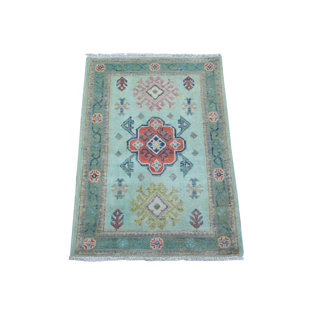 Uranian Blue Caucasian Design Fusion Kazak Wool Mat Oriental Rug: Title: Uranian Blue Caucasian Design Fusion Kazak Wool Mat Oriental RugDescription: This is a truly genuine one-of-a-kind. It has been Knotted for months and months in the centuries-old weaving