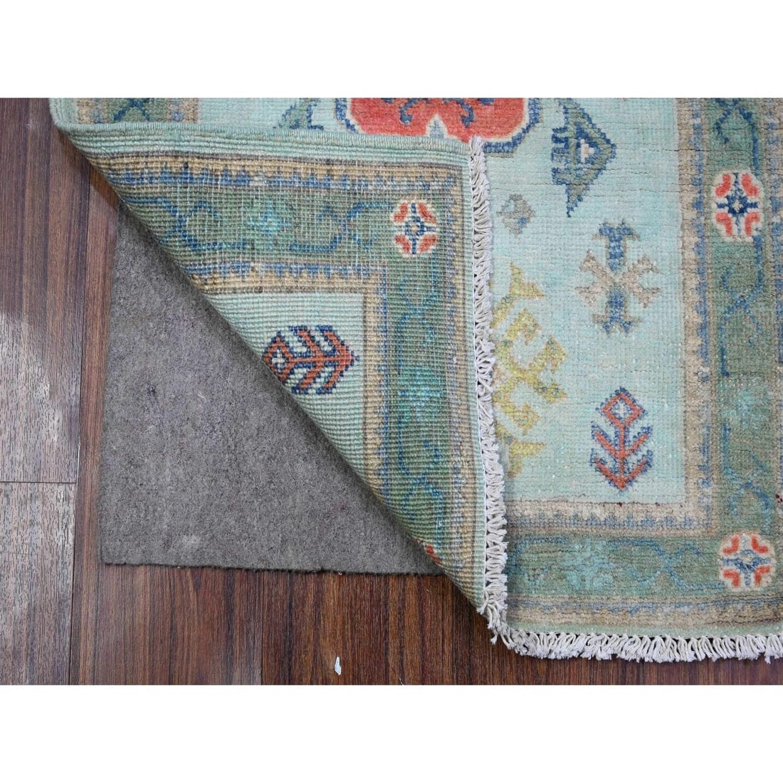 Uranian Blue Caucasian Design Fusion Kazak Wool Mat Oriental Rug - 2