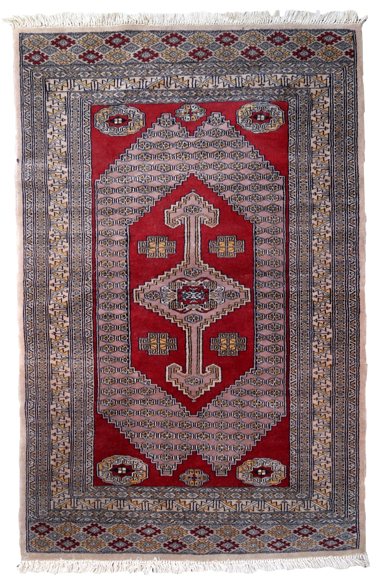 Handmade vintage Uzbek Bukhara rug 3.2' x 5.1' (98cm x 156cm) 1970s (1 of 11)