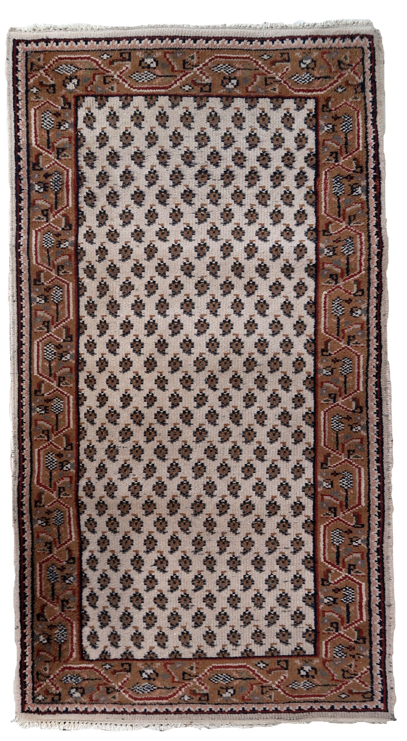 Handmade vintage Indian Seraband rug 2.3' x 4.6' (73cm x 143cm) 1970s: Title:Handmade vintage Indian Seraband rug 2.3' x 4.6' (73cm x 143cm) 1970sOrigin:IndiaDimension:2.3' x 4.6' (73cm x 143cm)Materials:woolYear:1970sDescription:Handmade vintage Indian Seraband rug in