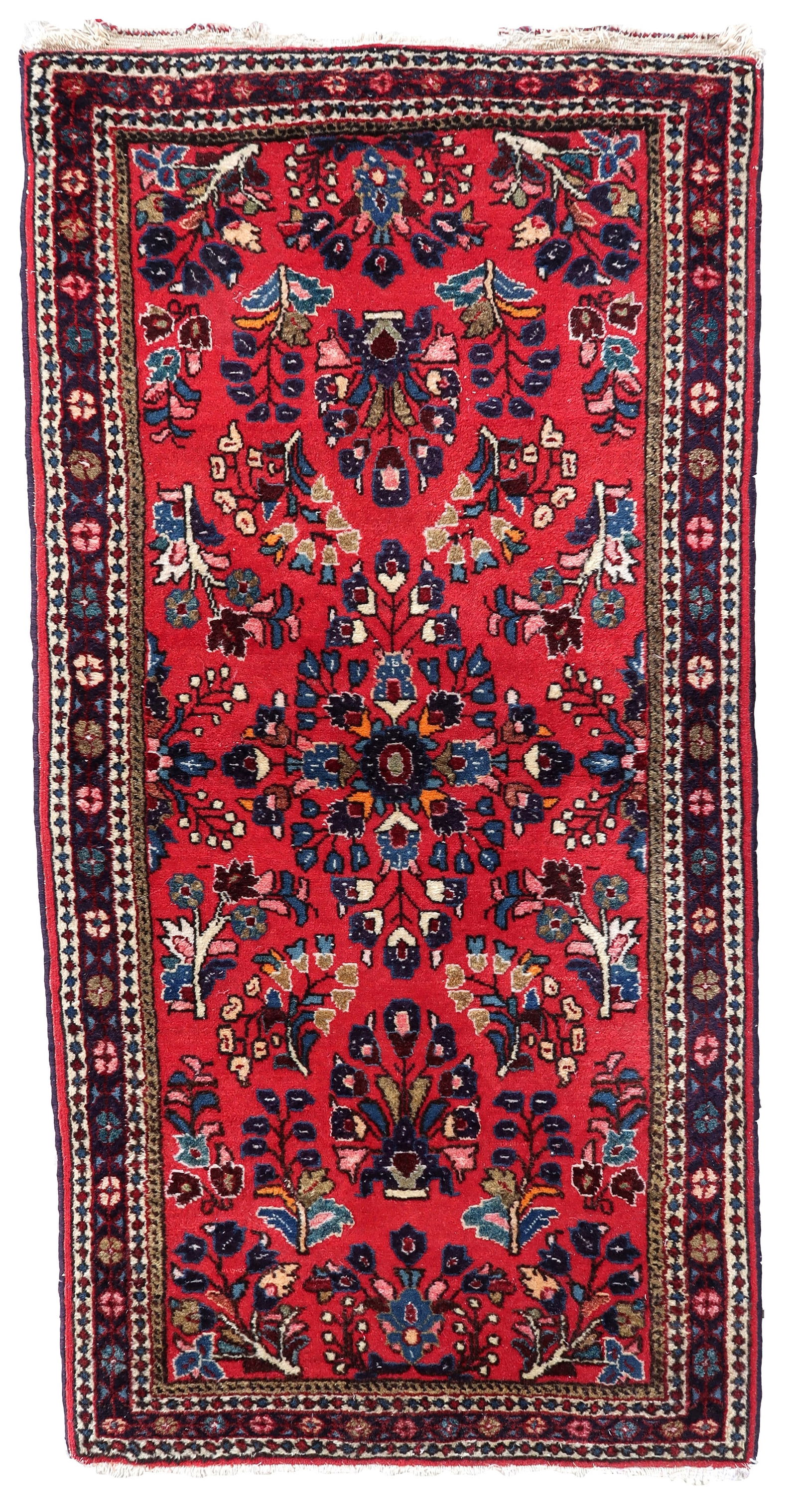 Handmade vintage Persian Sarouk rug 2.1' x 4.2' (66cm x 130cm) 1970s (1 of 10)