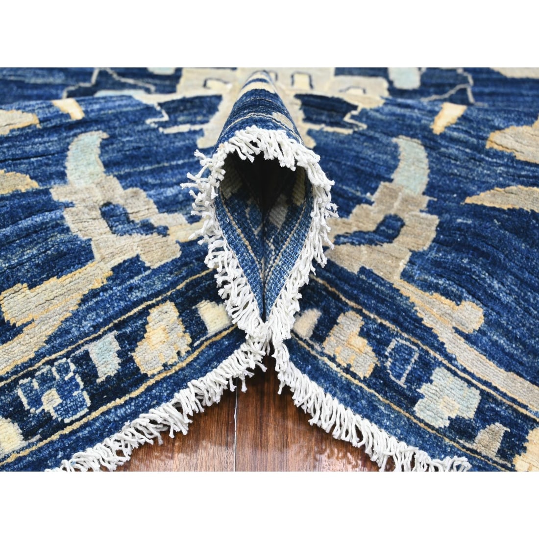 Honorable Blue Wool Hand Knotted Peshawar Mahal Design Oriental Rug - 5