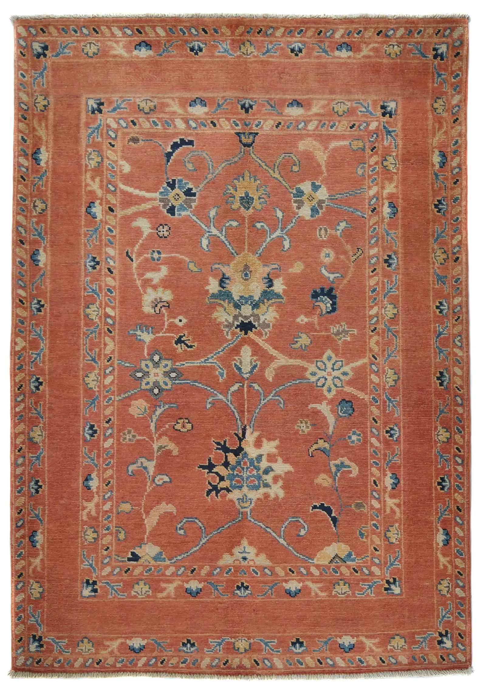 Orange Floral Modern 3X5 Kazak Oushak Pakistan Rug (1 of 13)
