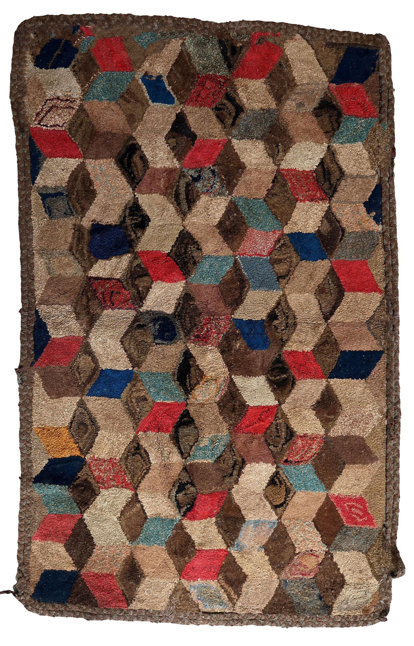 Handmade antique American Hooked rug 3.1' x 5' (97cm x 154cm) 1880s (1 of 10)