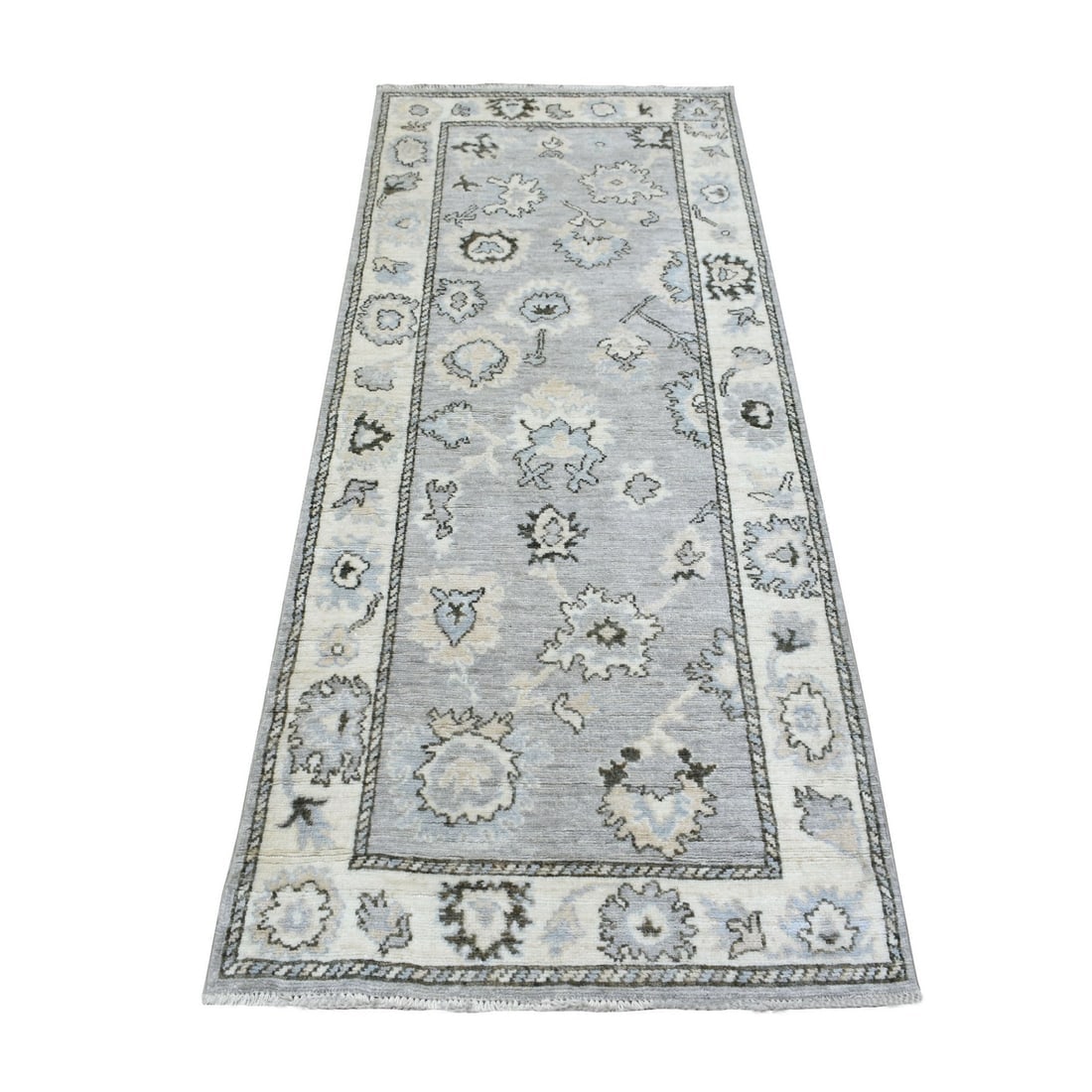 Angora Oushak with Soft Colors Pure Wool Hand Knotted Gray Runner Ru: Title: Angora Oushak with Soft Colors Pure Wool Hand Knotted Gray Runner RuDescription: This is a truly genuine one-of-a-kind. It has been Knotted for months and months in the centuries-old weaving