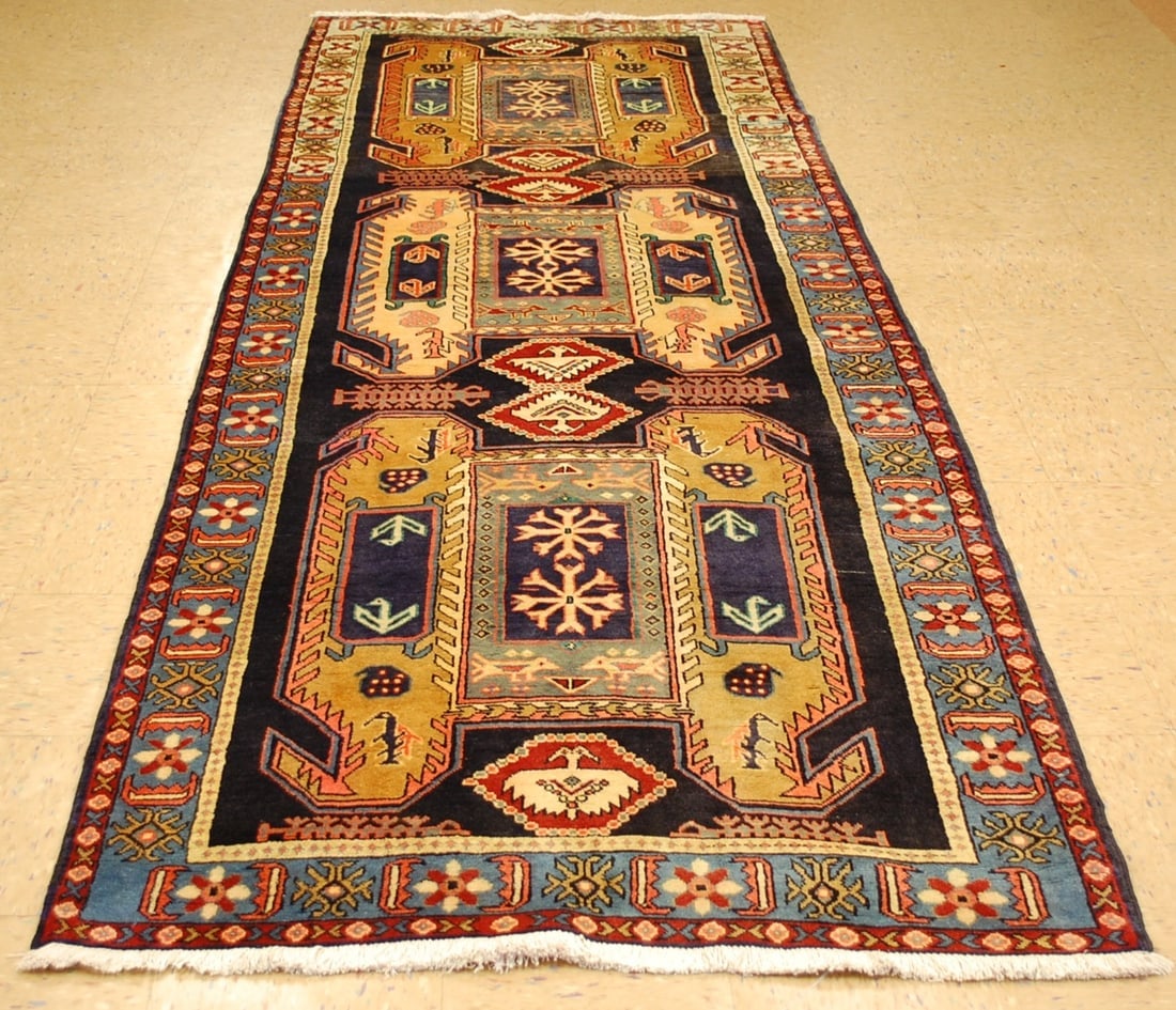 OLD,ANTIQUE CAUCASIAN LANKORAN KAZAK DESIGN CAUCASIAN RUG 4' 1" x 11' KORK WOOL (1 of 12)