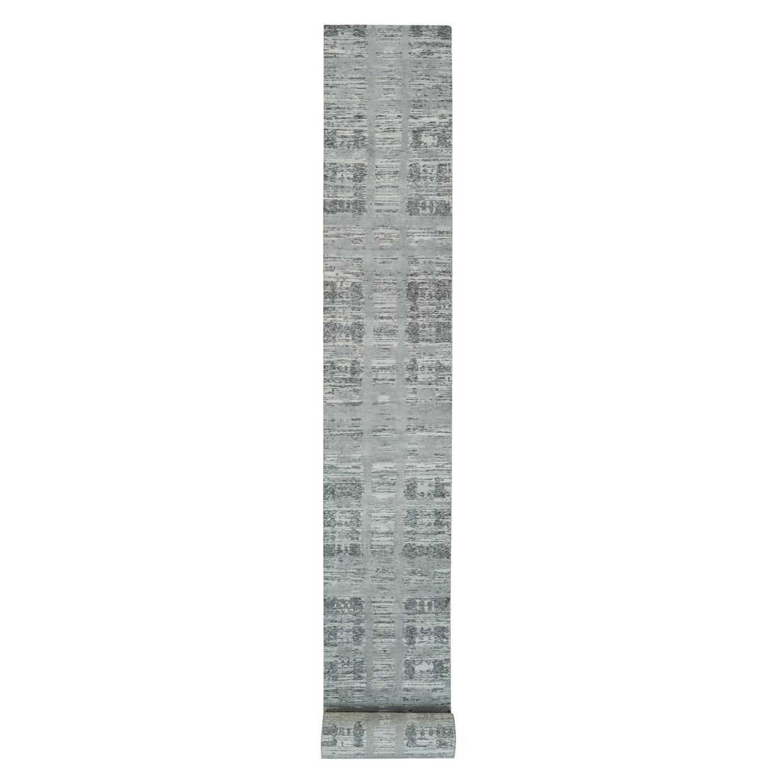 Gray Hand Spun Wool Hand Knotted Modern Design XL Runner Oriental Rug: Title: Gray Hand Spun Wool Hand Knotted Modern Design XL Runner Oriental RugDescription: This is a truly genuine one-of-a-kind. It has been Knotted for months and months in the centuries-old weaving