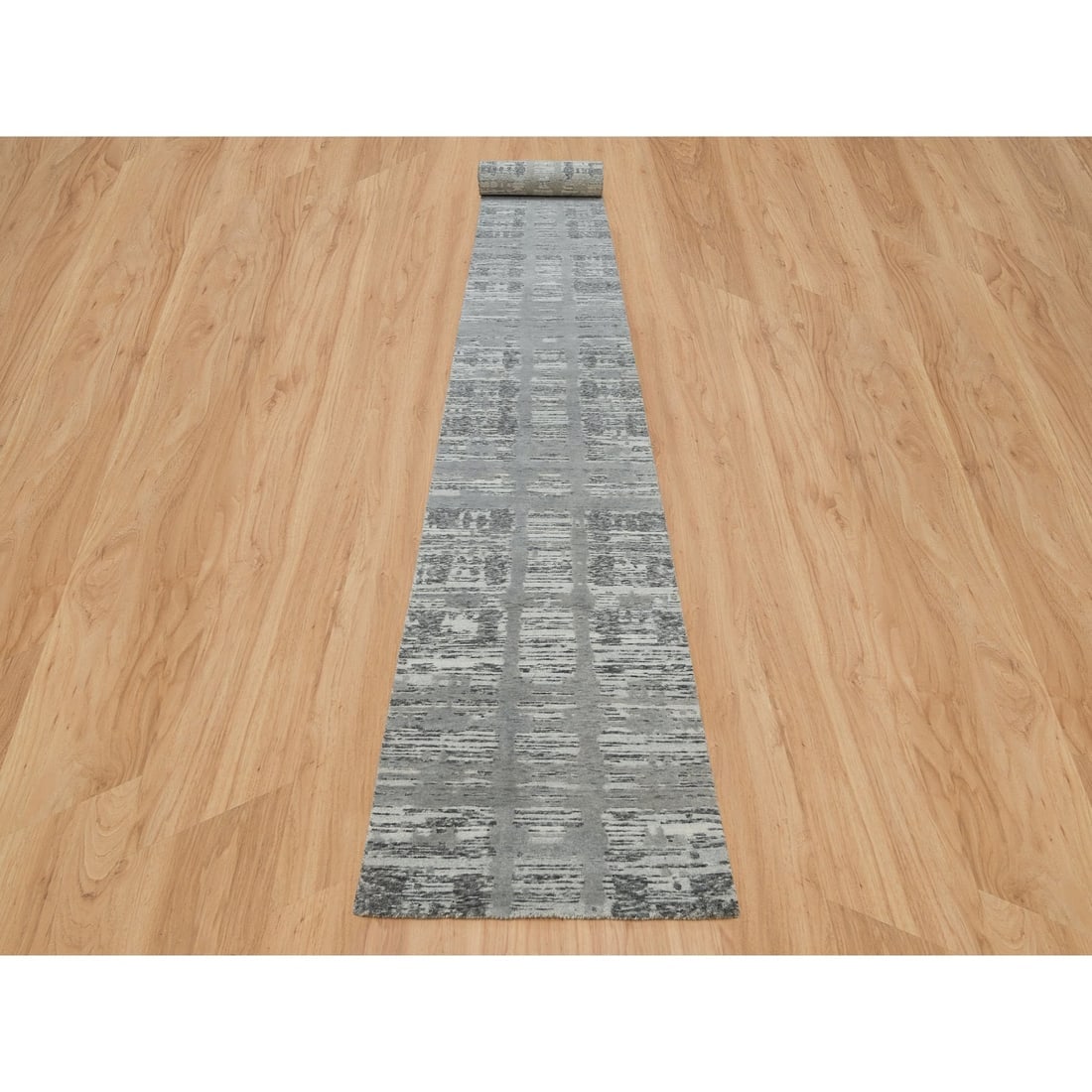 Gray Hand Spun Wool Hand Knotted Modern Design XL Runner Oriental Rug - 2