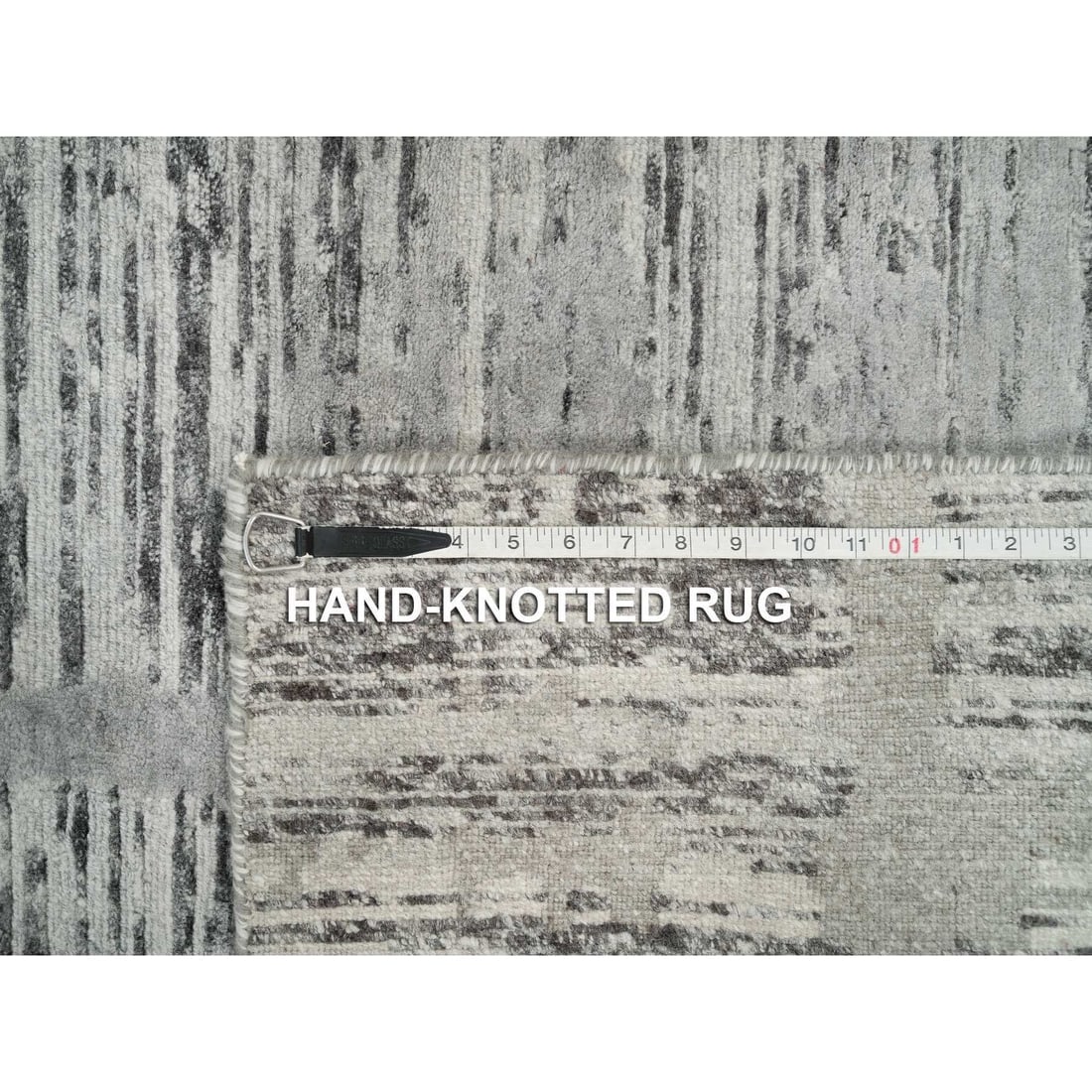 Gray Hand Spun Wool Hand Knotted Modern Design XL Runner Oriental Rug - 8