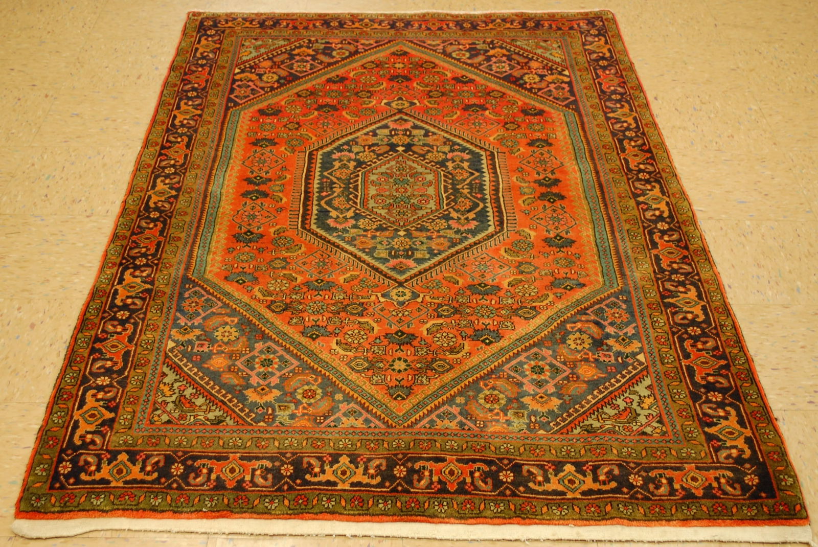 Persian BIJAR RUG 4'2" x6'6": Title: Persian BIJAR RUG 4'2" x6'6" Description:OLD,ANTIQUE HIGHLY DETAILED HERATI DESIGN Persian BIJAR ORIENTAL RUG CLASSIC VILLAGE WOVEN...HIGH KPSI_KURK WOOL...... Orange field................wool