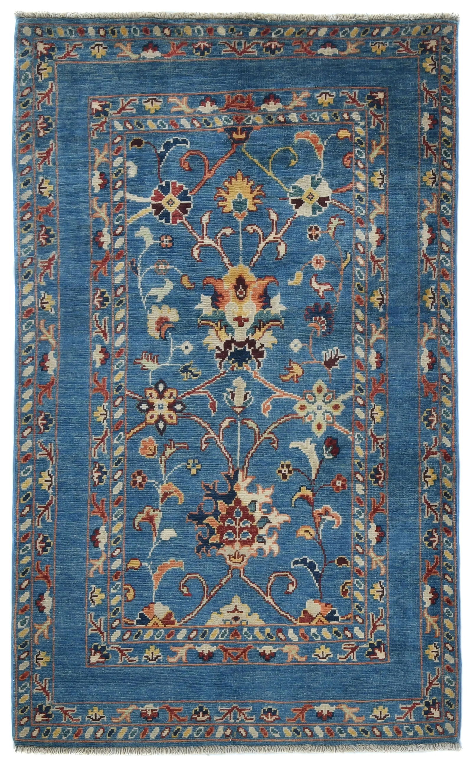 Blue Floral Modern 3X5 Kazak Oushak Pakistan Rug (1 of 13)