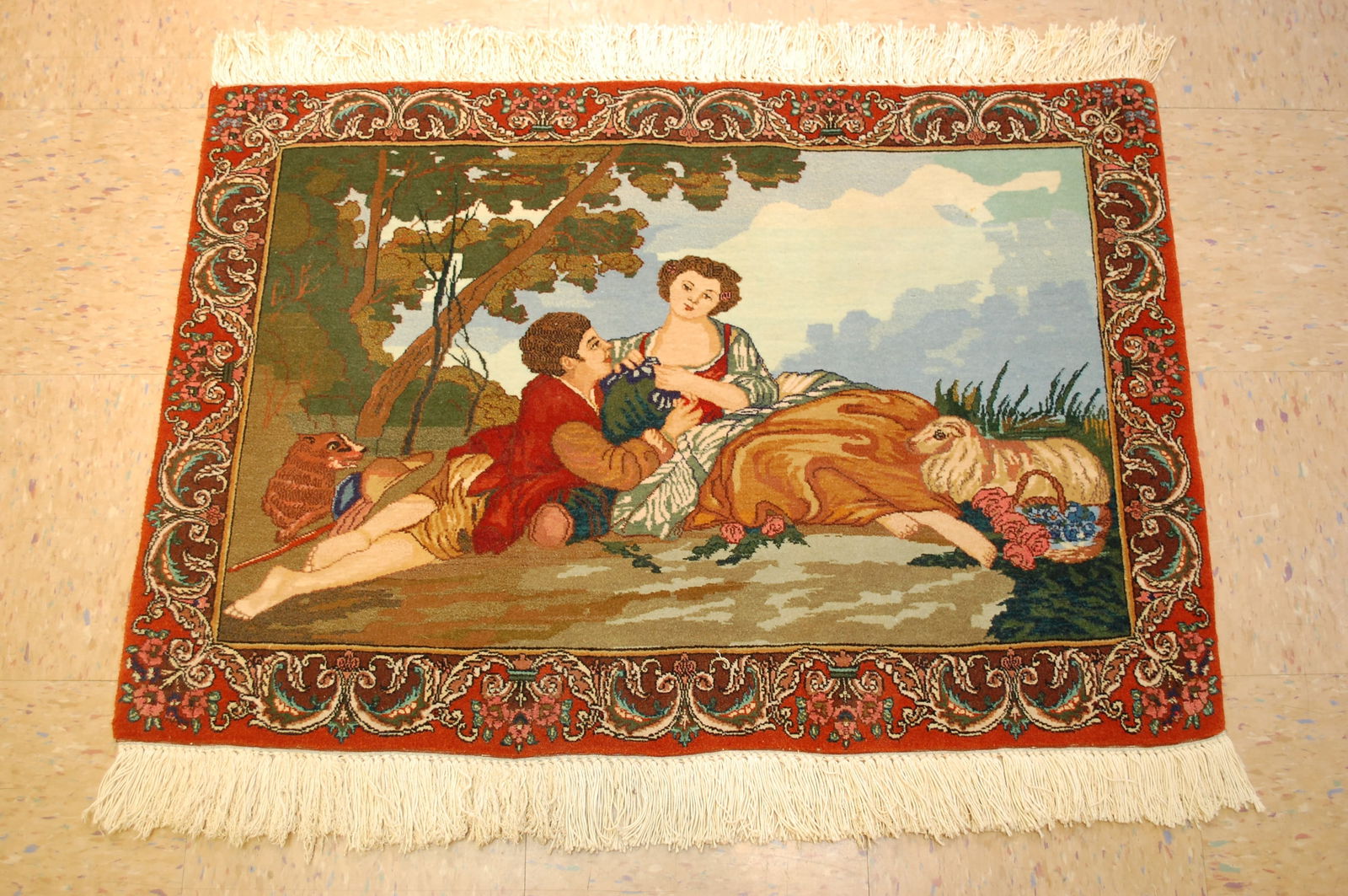 Persian TABRIZ RUG 2'4" x 3'4": Title: Persian TABRIZ RUG 2'4" x 3'4" Description:OLD,ANTIQUE TRUE BEAUTY SUPER DETAILED WITH AMAZING COLOR COMBINATION HUMAN SUBJECT PICTORIAL Persian TABRIZ ORIENTAL RUG ...........size is 2' 4" x