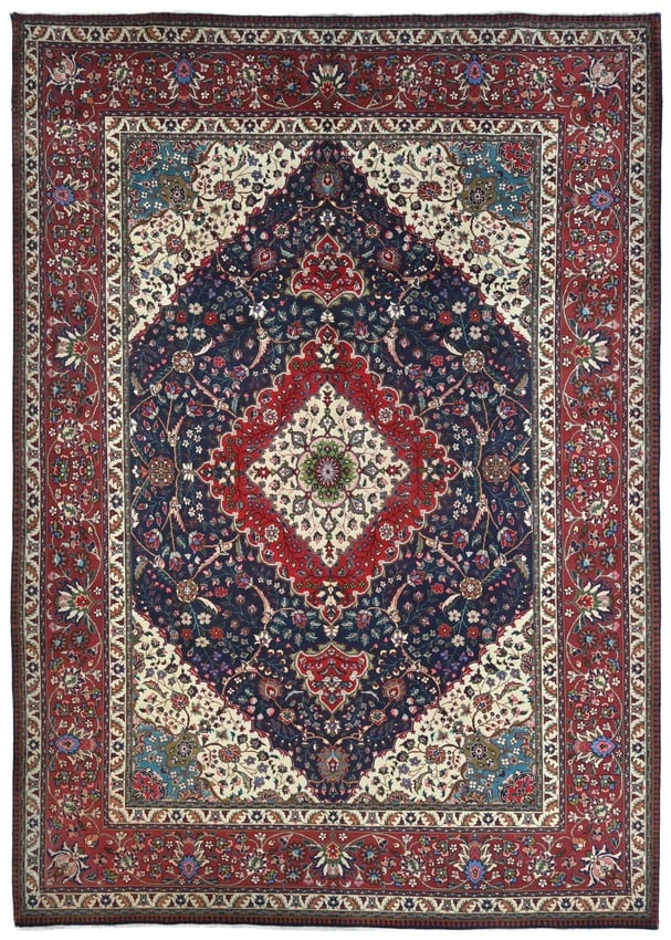 Vintage Purple-navy Floral Traditional 9'8X12'4 Tabriz Persian Rug - 10