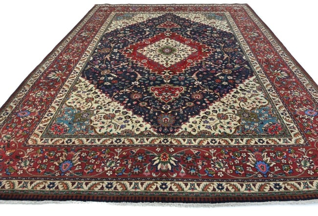 Vintage Purple-navy Floral Traditional 9'8X12'4 Tabriz Persian Rug - 2
