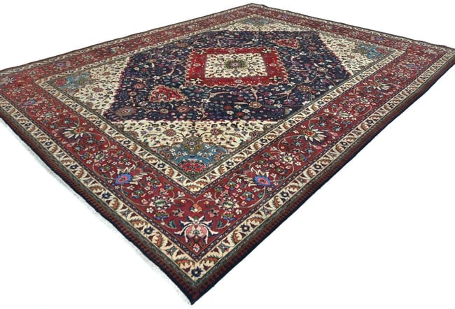 Vintage Purple-navy Floral Traditional 9'8X12'4 Tabriz Persian Rug - 3