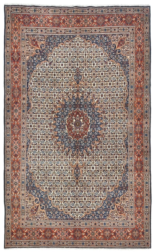 Vintage Cream Floral Classic 6'6X10'5 Mood Persian Rug: Title: Vintage Cream Floral Classic 6'6X10'5 Mood Persian RugDescription:Handmade vintage 6'6X10'5 cream traditional rug made with natural dyes (fine wool pile and cotton foundation), superior knot