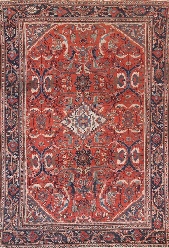 Pre-1900 Antique Mahal Vegetable Dye Persian Rug 7X11 (1 of 20)