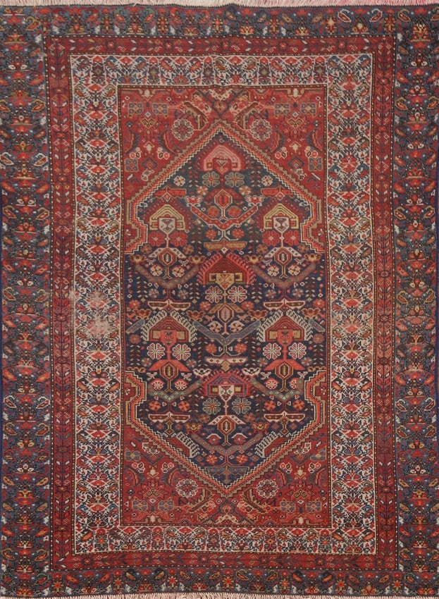 Pre-1900 Antique Vegetable Dye Bakhtiari Persian Rug 5X6 - 10