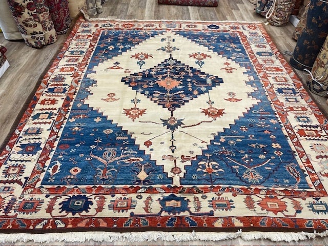 Vintage Bakhshayesh Turkish Azari Rug-1159: Title:Vintage Bakhshayesh Turkish Azari Rug-1159Description:Superb Vintage Persian Design Bakhshayesh , Azri Turkish rug, size 9 ft. 8 inches by 11 ft. 3 inches, circa 2000, large bold medalion ,