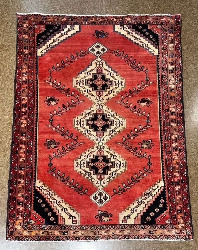 Hand Knotted Persian Saveh Red Geometric Wool Vintage Oriental Area Rug 4'7" X 6'6" - 2