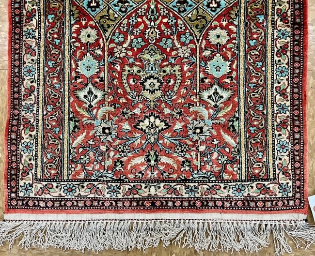 Hand-Knotted Persian Qum 100% Silk Semi-Antique Islamic Prayer Oriental Rug 2'2"X2'10" - 3