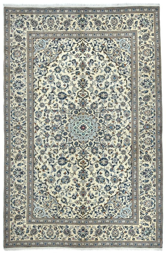 Vintage Cream Traditional Floral 7X10 Kashan Persian Rug (1 of 11)