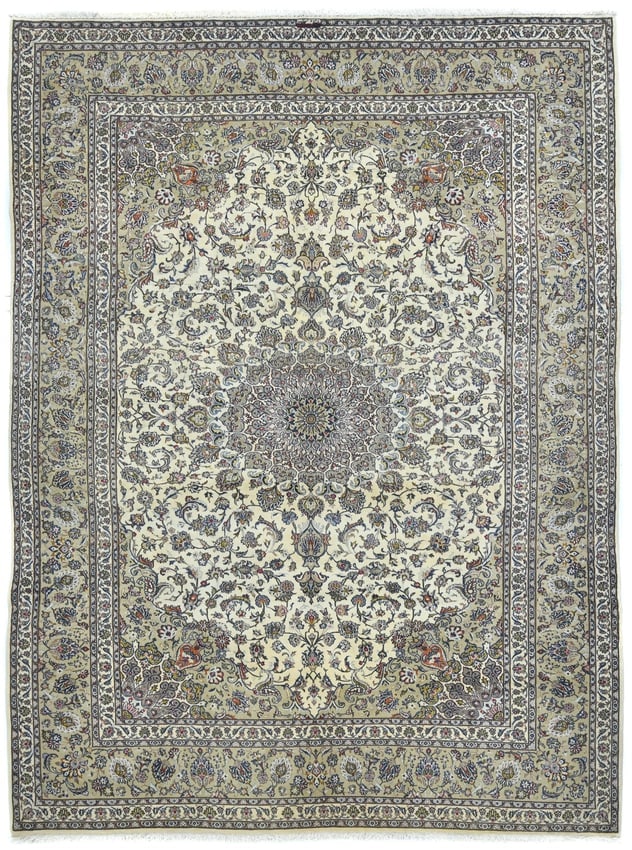 Vintage Cream Traditional 8X11 Kashan Persian Rug (1 of 12)