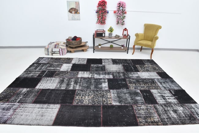 8'4'' X 11'5'' Handmade Vintage Wool Patchwork Rug - 582 - 2