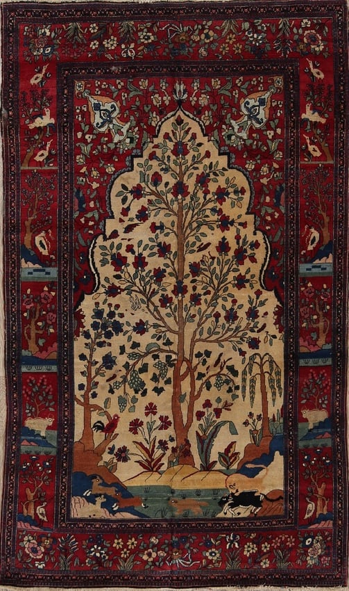 Antique 5X8 Tehran Persian Area Rug: Title:Antique 5X8 Tehran Persian Area Rug Origin:A Beautiful Genuine Iran ( Persia ) Tehran rug is Hand Knotted by skillful weavers in Iran ( Persia ) with