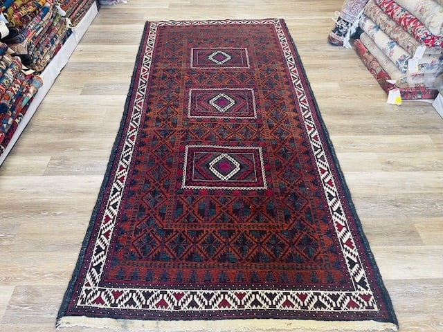 Vintage Persian Baluch Rug-5352: Title:Vintage Persian Baluch Rug-5352 Description:Vitage Persian Baluch rug from northest Persia, size 4 ft. 9 inches by 9 ft. 4 inches, circa 1950 in eXcellent condition with all original ends and eg