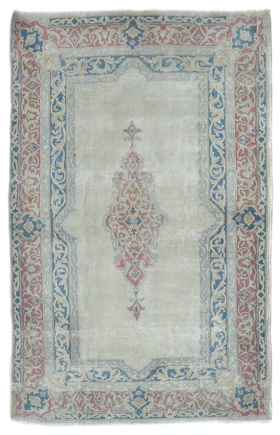 Semi Antique Muted Floral 3X5 Distressed Oriental Rug: Title: Semi Antique Muted Floral 3X5 Distressed Oriental Rug Description: Hand-knotted semi-antique rug crafted in the Vintage Oriental tradition Traditional floral pattern ideal for bedroom or accent