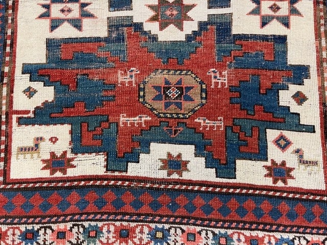 Antique ivory Field star design kazak caucasian rug-4819 - 4