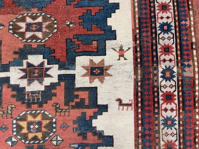 Antique ivory Field star design kazak caucasian rug-4819 - 5