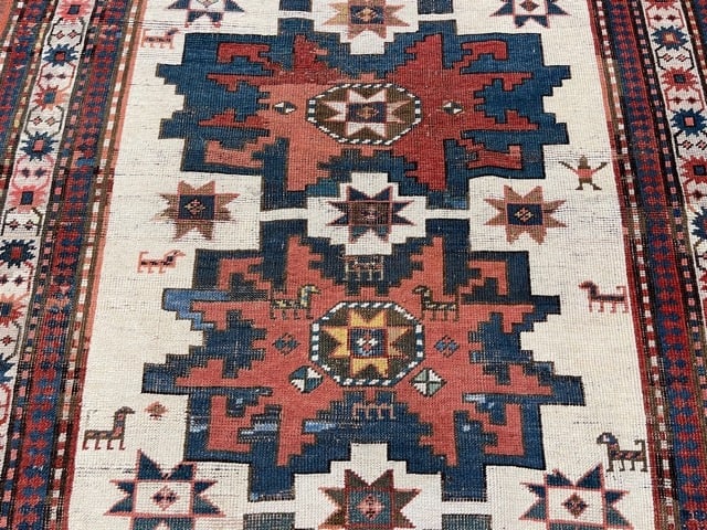 Antique ivory Field star design kazak caucasian rug-4819 - 6