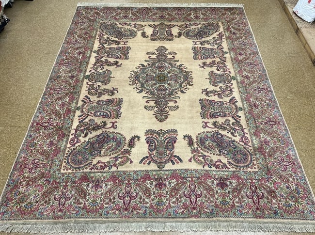 Persian Kerman Hand Knotted Semi-Antique Oriental Rug 9'9" X 12'3" - 2
