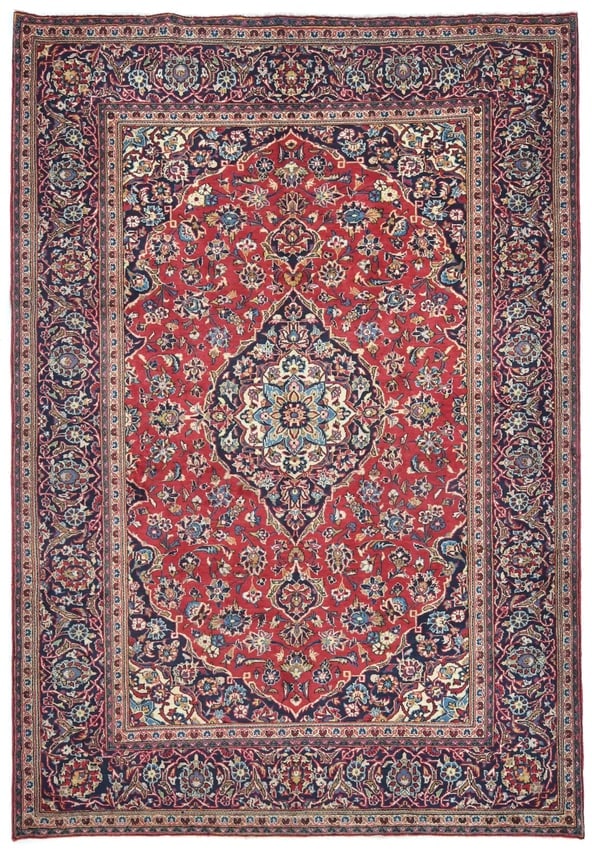 Vintage Red Floral Traditional 7X10 Kashan Persian Rug: Title: Vintage Red Floral Traditional 7X10 Kashan Persian RugDescription:Handmade vintage 7X10 Red Persian rug made with vegetable dyes (fine wool pile and cotton foundation), superior knot count,