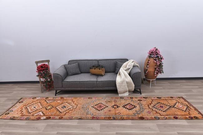 3'0'' X 13'5'' Vintage Wool Runner Rug - 242495: Title: 3'0'' X 13'5'' Vintage Wool Runner Rug - 242495 Description:3'0'' X 13'5'' Vintage Wool Runner Rug - 242495 Origin:Turkiye Date/Period:1960-90 Materials:Wool,Cotton Dimension:3'0''X13'5'' ft, 9