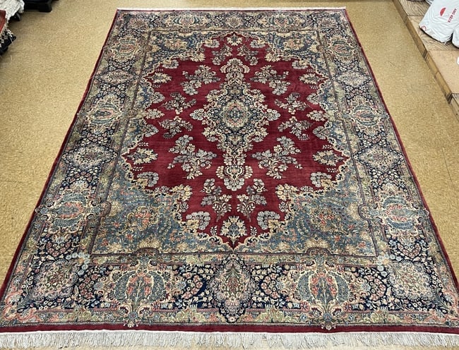 Hand-Knotted Persian Kerman Semi-Antique Red Wool Oriental Rug Carpet 9'10" X 13'6" - 2