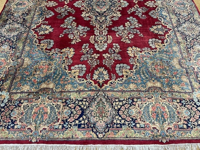 Hand-Knotted Persian Kerman Semi-Antique Red Wool Oriental Rug Carpet 9'10" X 13'6" - 3