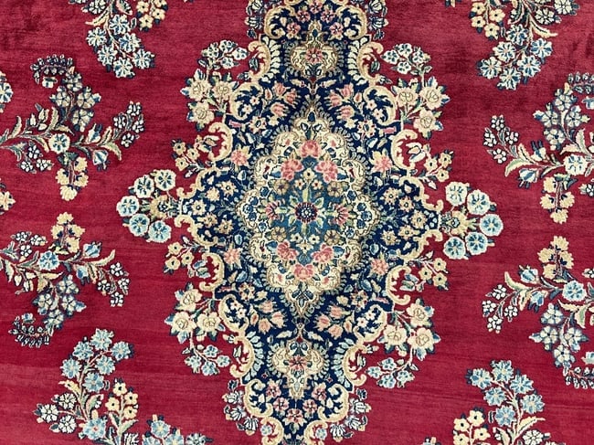Hand-Knotted Persian Kerman Semi-Antique Red Wool Oriental Rug Carpet 9'10" X 13'6" - 7
