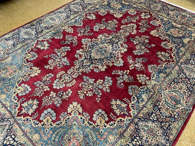 Hand-Knotted Persian Kerman Semi-Antique Red Wool Oriental Rug Carpet 9'10" X 13'6" - 8