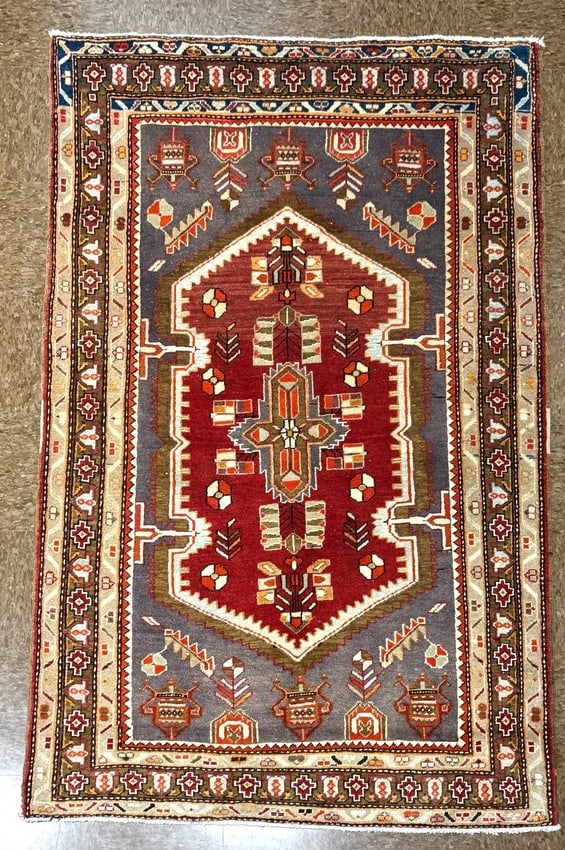 Hand-Knotted Persian Zanjan Geometric Vintage Tribal Wool Oriental Area Rug 4'2" X 6'8" - 2