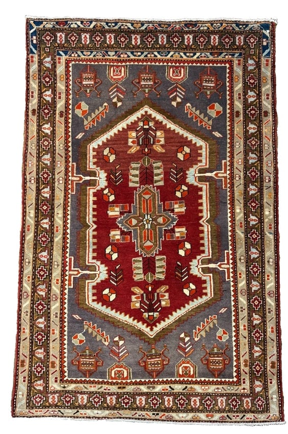 Hand-Knotted Persian Zanjan Geometric Vintage Tribal Wool Oriental Area Rug 4'2" X 6'8" - 3