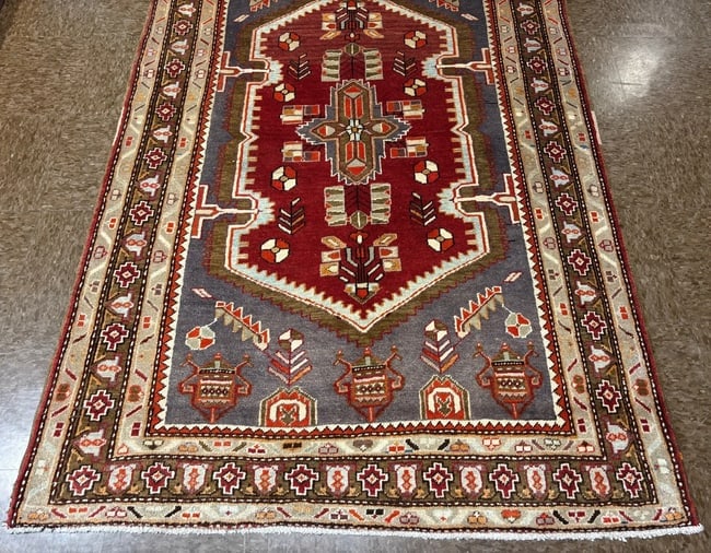 Hand-Knotted Persian Zanjan Geometric Vintage Tribal Wool Oriental Area Rug 4'2" X 6'8" - 4
