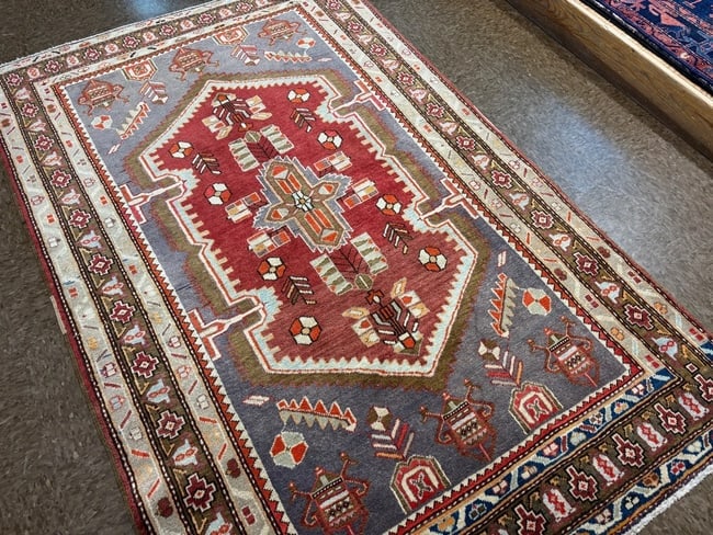 Hand-Knotted Persian Zanjan Geometric Vintage Tribal Wool Oriental Area Rug 4'2" X 6'8" - 9