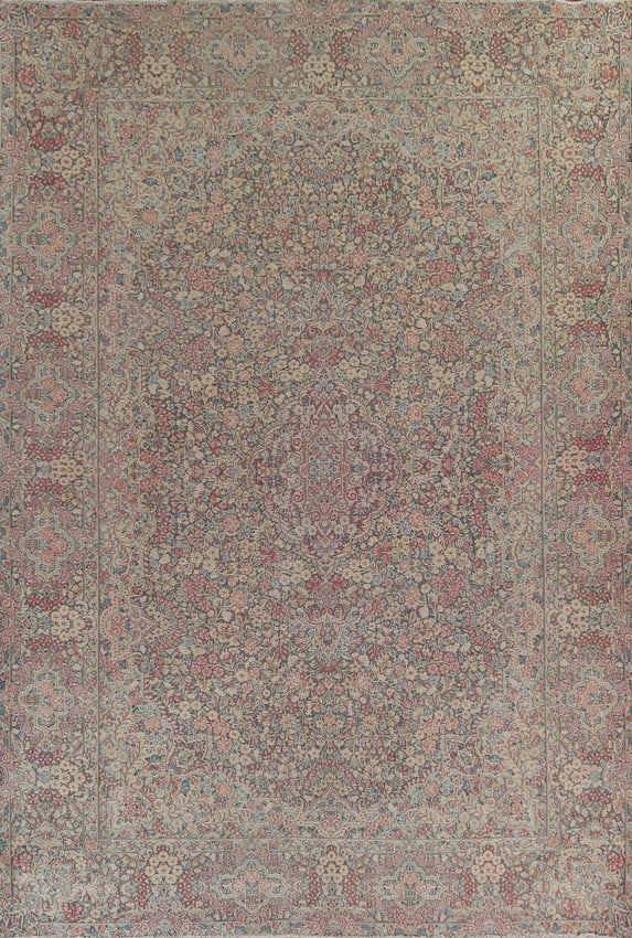 Antique Floral Kerman Persian Area Rug 9X12: Title:Antique Floral Kerman Persian Area Rug 9X12 Origin:A Beautiful Genuine Iran ( Persia ) Kerman rug is Hand Knotted by skillful weavers in Iran ( Persia ) with