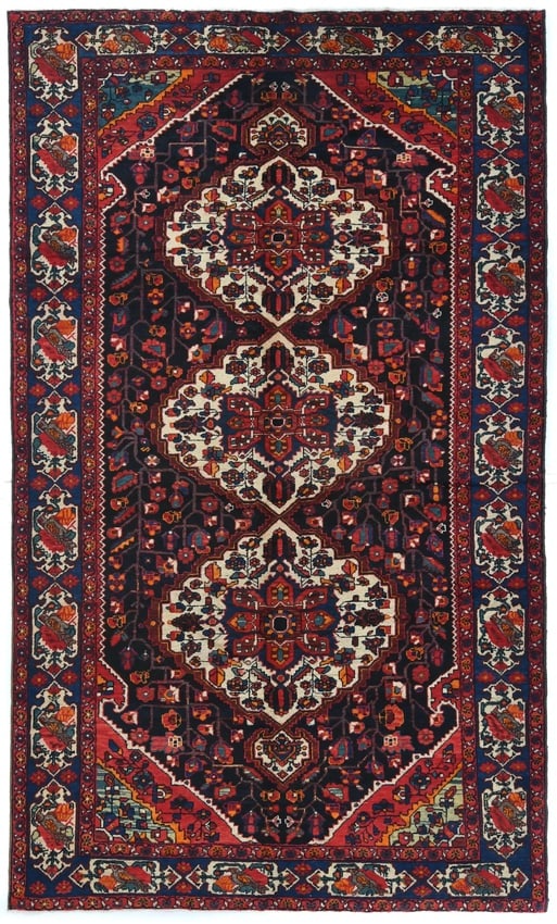 Semi Antique Purple Floral 6X11 Bakhtiari Persian Oriental Rug: Title: Semi Antique Purple Floral 6X11 Bakhtiari Persian Oriental Rug Description:Hand Knotted semi antique 6X11 purple Persian rug made with vegetable dyes (fine wool pile and cotton foundation), eXc