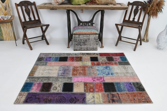 3'10'' X 5'1'' Handmade Vintage Wool Patchwork Rug - 45 - 2