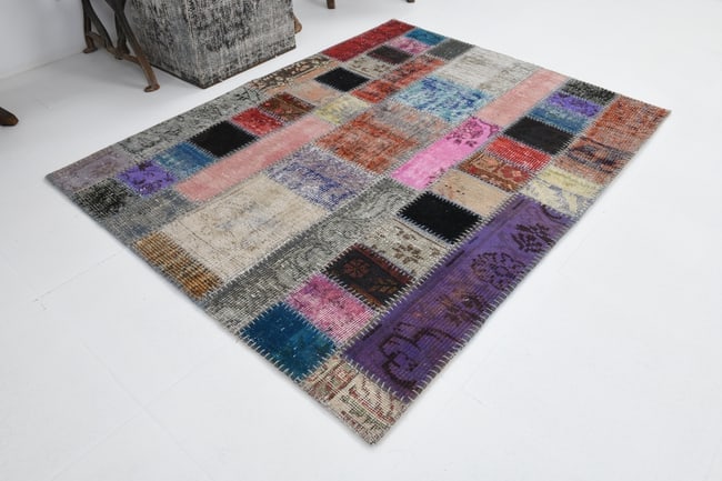 3'10'' X 5'1'' Handmade Vintage Wool Patchwork Rug - 45 - 5